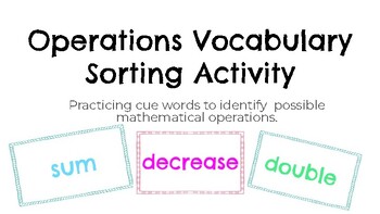 Preview of Math Vocabulary Review of Operations Cue Words Sorting Activity