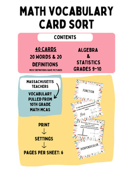 Preview of Math Vocabulary Sort