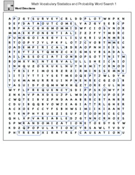 Preview of Math Vocabulary Statistics and Probability Word Search