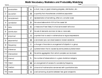 Preview of Math Vocabulary Statistics and Probability Word Search