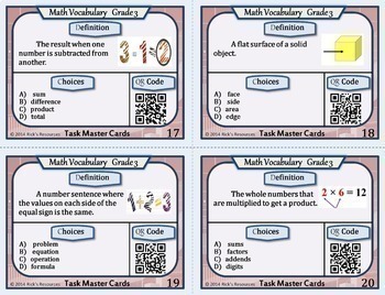 Math Vocabulary Activity Cards 3rd Grade by Rick's Resources | TpT