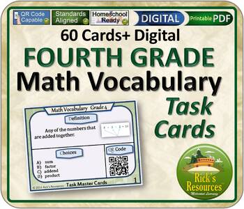 Preview of Math Vocabulary Activity Cards 4th Grade - Print and Digital Versions