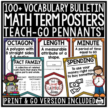 Preview of Math Vocabulary Terms Bulletin Board 3rd 4th 5th Grade Math Word Wall Pennants