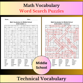 Preview of Math Vocabulary Terms | Word Search Puzzles Activities | Middle school