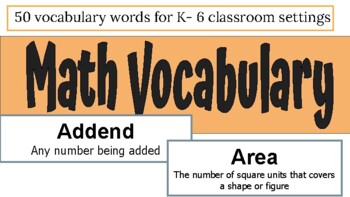 Preview of Math Vocabulary Wall