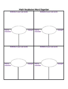Preview of Math Vocabulary Word Organizer