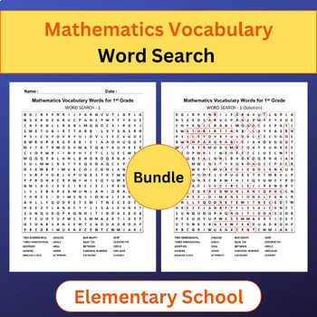 Preview of Math Vocabulary | Word Search Activities | Elementary level (K-5) | Bundle