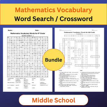 Preview of Math Vocabulary | Word Search / Crossword Puzzle | Middle School (6-8) | Bundle