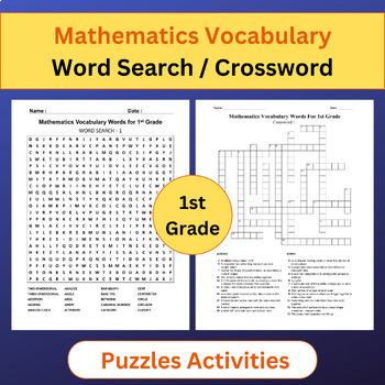 Preview of Math Vocabulary | Word Search / Crossword Puzzles Activities | 1st Grade