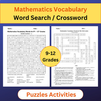 Preview of Math Vocabulary | Word Search / Crossword Puzzles Activities | (9-12) Grades
