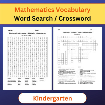 Preview of Math Vocabulary | Word Search / Crossword Puzzles Activities | Kindergarten