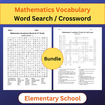 Preview of Math Vocabulary | Word Search / Crossword Puzzles | Elementary (K-5) | Bundle