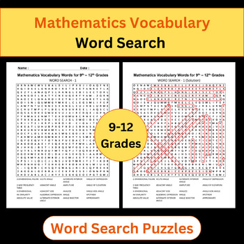 Preview of Math Vocabulary Word Search Puzzles Activities | High School (9-12)