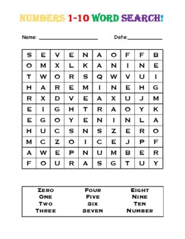 Preview of Math Vocabulary Word Search #'s 1-10