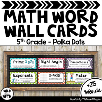 Preview of Math Vocabulary Word Wall 5th Grade - Editable - Polka Dots