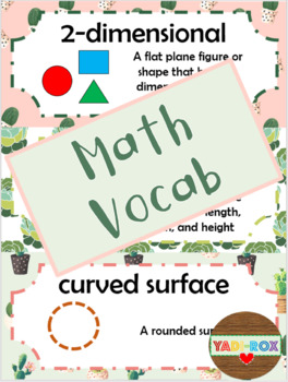 Preview of Math Vocabulary Word Wall Posters - Cactus