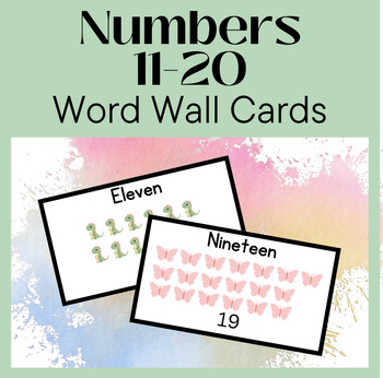 Preview of Math Vocabulary Word Wall Cards Numbers 11-20 Kindergarten resources