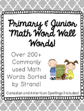 Math Vocabulary Word Wall Words - Primary and Junior