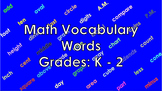 Math Vocabulary Words Grades K - 2 PowerPoint with Animations