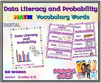 Preview of Math Vocabulary Words - Junior (grade 4-6) Data Literacy and Probability