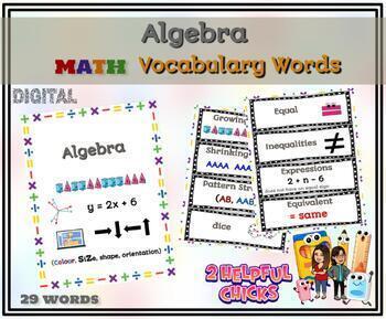 Preview of Math Vocabulary Words - Primary (grade 1-3) Algebra