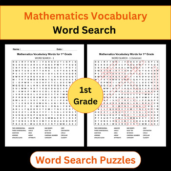Preview of Math Vocabulary Words | Word Search Puzzles Activities | 1st Grade