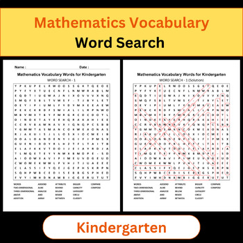 Preview of Math Vocabulary Words | Word Search Puzzles Activities | Kindergarten