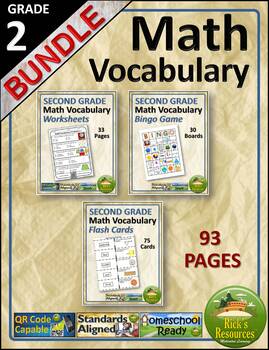 Preview of Math Vocabulary Bundle 2nd Grade Distance Learning Homeschool Ready