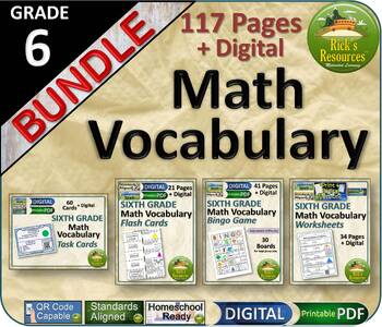 Preview of Math Vocabulary Bundle 6th Grade - Print and Digital Versions