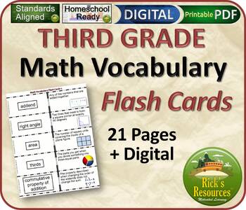 Preview of Math Vocabulary Flash Cards 3rd Grade - Print and Digital Versions