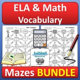 Math Vocabulary and ELA Key Terms Maze Puzzles Worksheets 