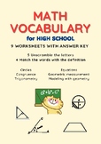 Math Vocabulary for High School (9 worksheets with answer key)