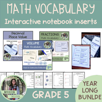 Preview of Math Vocabulary for Interactive Notebooks 5th Grade YEAR LONG BUNDLE