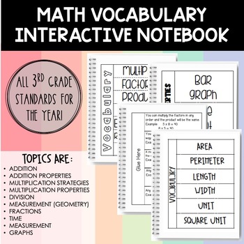 Preview of Math Vocabulary for the Year - Interactive Notebook