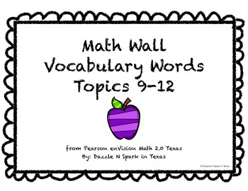 Preview of Math Wall Vocabulary enVision 2.0 Texas Grade 2 Topics 9-12