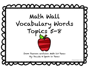 Preview of Math Wall Vocabulary enVision 2.0 Texas Grade 2 Topics 5-8