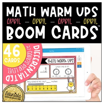 Preview of Math Warm Up April Boom Cards™ Digital Task Cards - Distance Learning