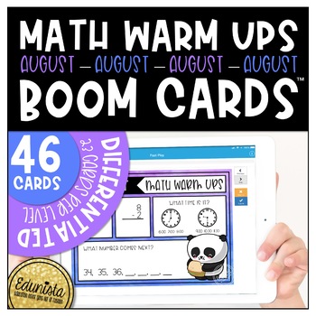 Preview of Math Warm Up August Boom Cards™ Digital Task Cards - Distance Learning