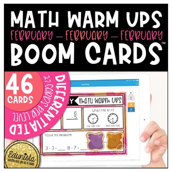 Preview of Math Warm Up February Boom Cards™ Digital Task Cards Distance Learning