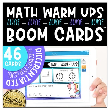 Preview of Math Warm Up June Boom Cards™ Digital Task Cards - Distance Learning