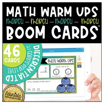 Preview of Math Warm Up March Boom Cards™ Digital Task Cards - Distance Learning