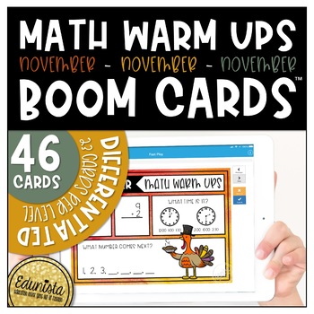 Preview of Math Warm Up November Boom Cards™ Digital Task Cards - Distance Learning
