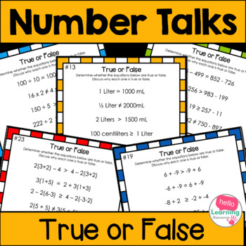 Preview of Number Talks True or False Equations