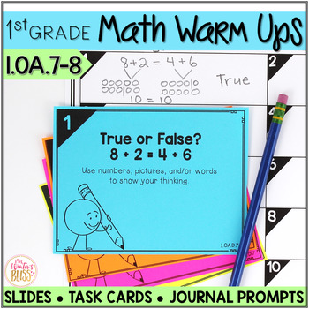 Preview of Math Task Cards • Math Warm Ups - 1.OA.D.7 and 1.OA.D.8
