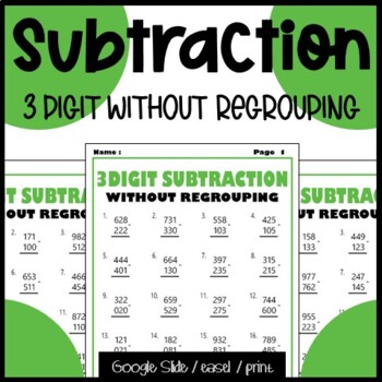 Preview of Math Warm Ups 3 Digit Subtraction Without Regrouping, Daily Math Practice Review
