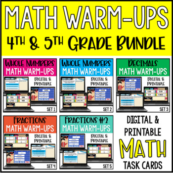 Preview of Math Warm-Ups 4th & 5th Grade - Printable + Digital Warm-Ups BUNDLE