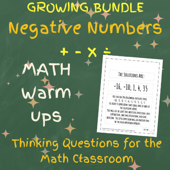 Preview of Math Warm Ups BUNDLE - 140 Curricular Thinking Questions Negative Numbers