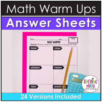 Preview of Math Warm Ups Bell Work Answer Sheet | Math Ringer Answer Sheet