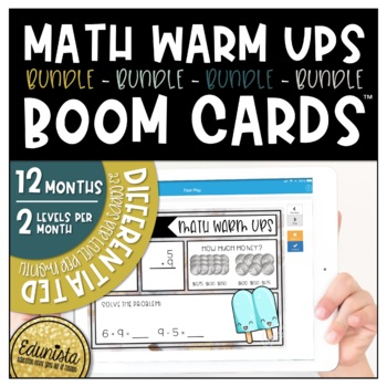 Preview of Math Warm Ups Boom Cards™ Bundle | Digital Task Cards | Addition | Subtraction