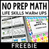Math Warm Up - Life Skills - Daily Work - FREEBIE